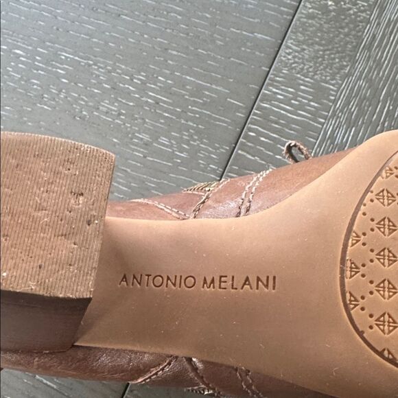 ANTONIO MELANI HARLEN Brown Leather Ankle Boots Block Heel Versatile Size 6 EUC - Picture 11 of 12